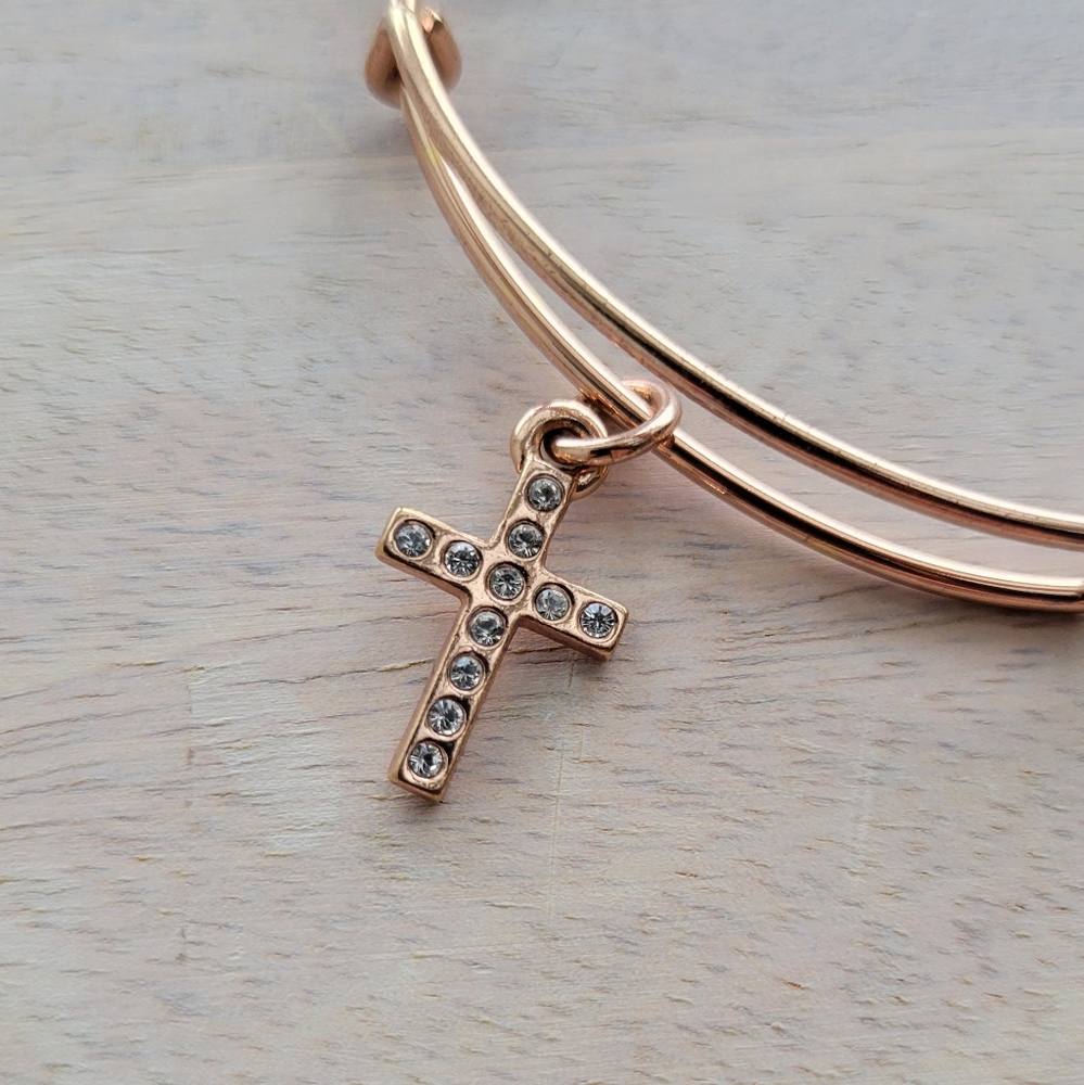 Rose Gold Alex and Ani Pave Cross Bangle
